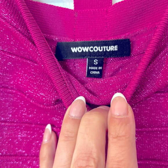 HOT PINK WOW COUTURE GLITTER BODYCON/BANDAGE DRESS SIZE SMALL - Picture 3 of 4
